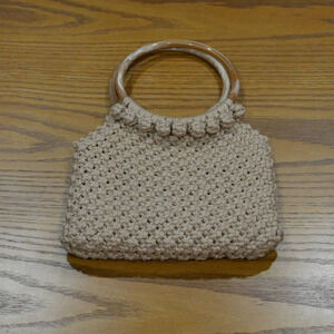 Vintage Natural Crochet Round Handled Small Bag EUC